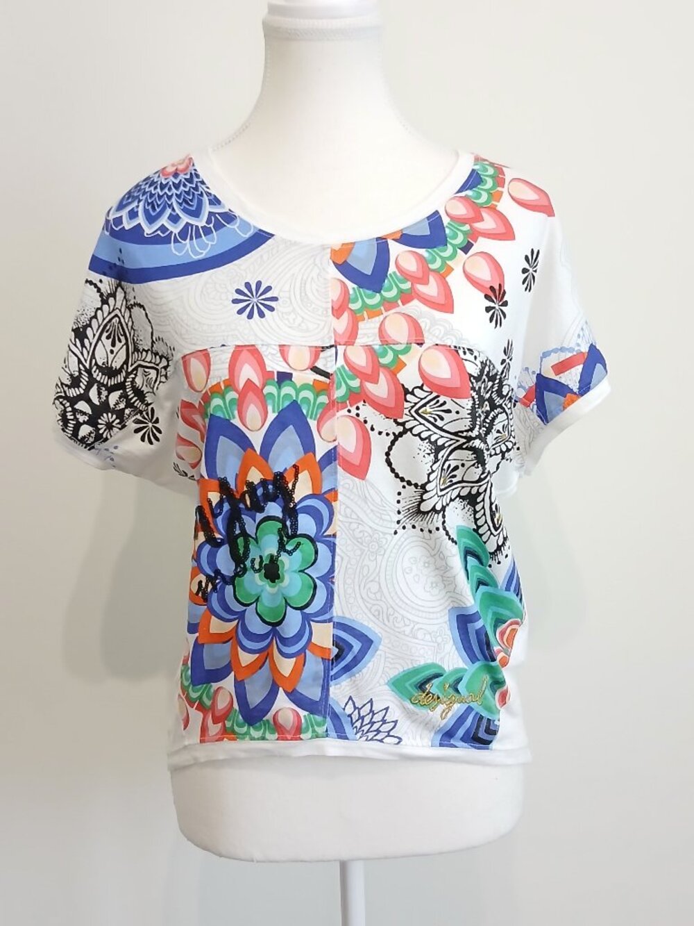 Desigual Whimsical Mandala Print T-Shirt Size Medium